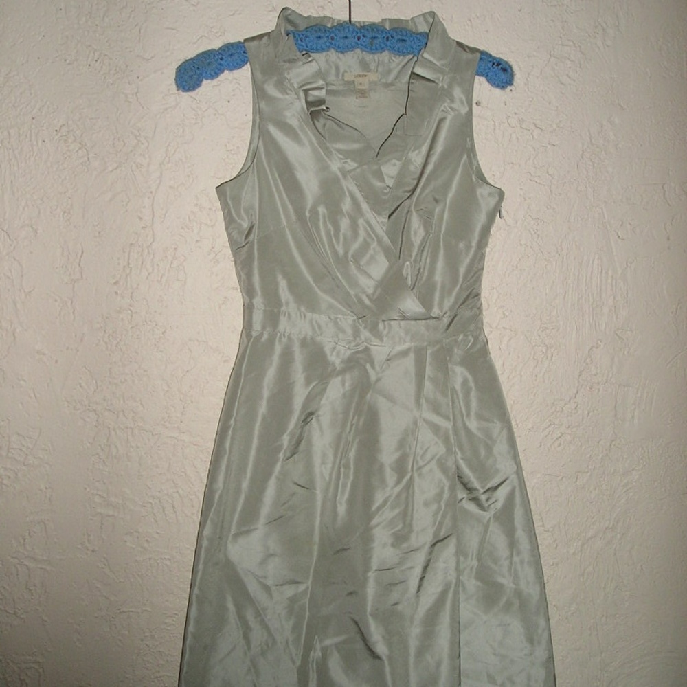 J CREW BLAKELY DRESS Silver SILK TAFFETA COCKTAIL